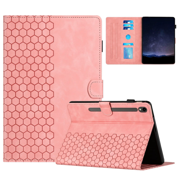 For Samsung Galaxy Tab S9 / S9 FE Honeycomb Embossed Leather Smart Tablet Case(Pink)