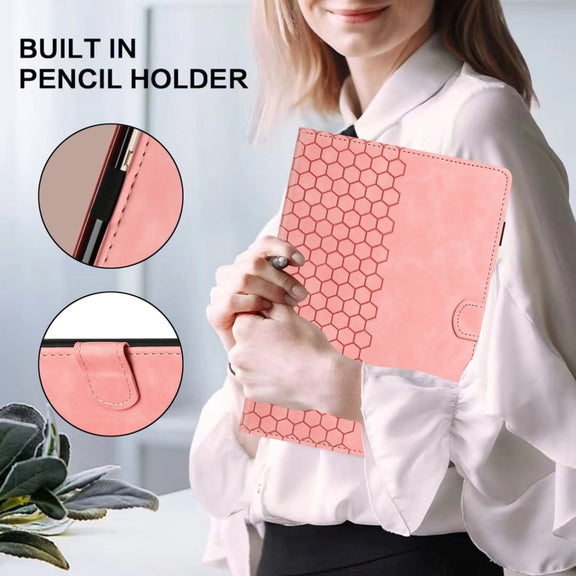 For Samsung Galaxy Tab S9 / S9 FE Honeycomb Embossed Leather Smart Tablet Case(Pink)