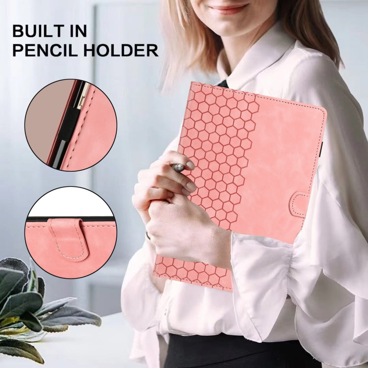 For Samsung Galaxy Tab S9 / S9 FE Honeycomb Embossed Leather Smart Tablet Case(Pink)