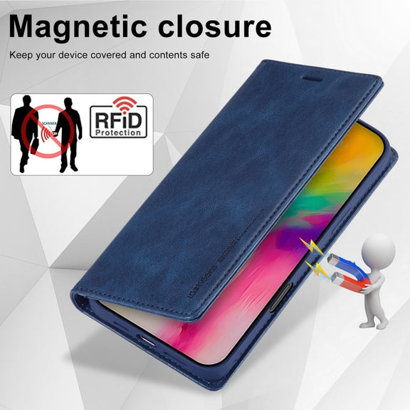 For iPhone 16 Pro LC.IMEEKE RFID Anti-theft Leather Phone Case(Blue)