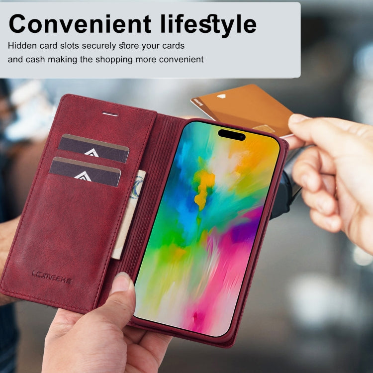 For iPhone 16 Pro LC.IMEEKE RFID Anti-theft Leather Phone Case(Red)