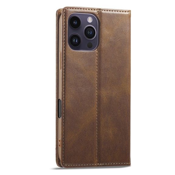 For iPhone 16 Pro LC.IMEEKE RFID Anti-theft Leather Phone Case(Brown)