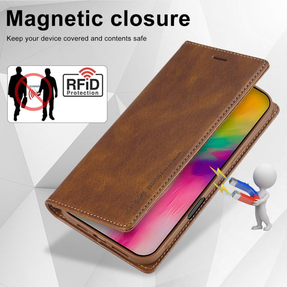 For iPhone 16 Pro LC.IMEEKE RFID Anti-theft Leather Phone Case(Brown)