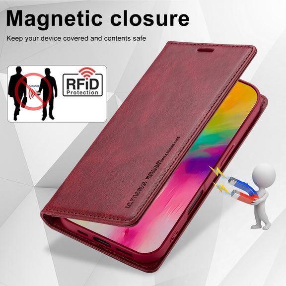For iPhone 16 Plus LC.IMEEKE RFID Anti-theft Leather Phone Case(Red)