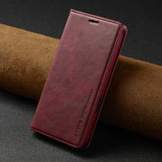 For iPhone 16 LC.IMEEKE RFID Anti-theft Leather Phone Case(Red)