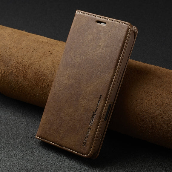For iPhone 16 LC.IMEEKE RFID Anti-theft Leather Phone Case(Brown)