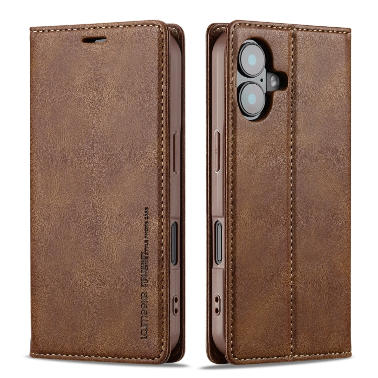 For iPhone 16 LC.IMEEKE RFID Anti-theft Leather Phone Case(Brown) - iPhone 16 Cases by LC.IMEEKE | Online Shopping South Africa | PMC TechLife | Buy Now Pay Later Mobicred