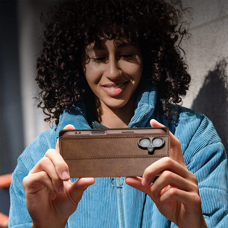 For iPhone 16 LC.IMEEKE RFID Anti-theft Leather Phone Case(Brown)
