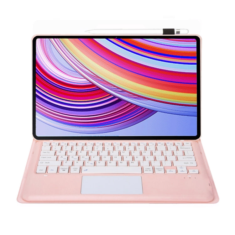 For Xiaomi Redmi Pad Pro 12.1 A0N11-A Detachable Bluetooth Keyboard TPU Lambskin Leather Tablet Case with Touchpad(Pink White)