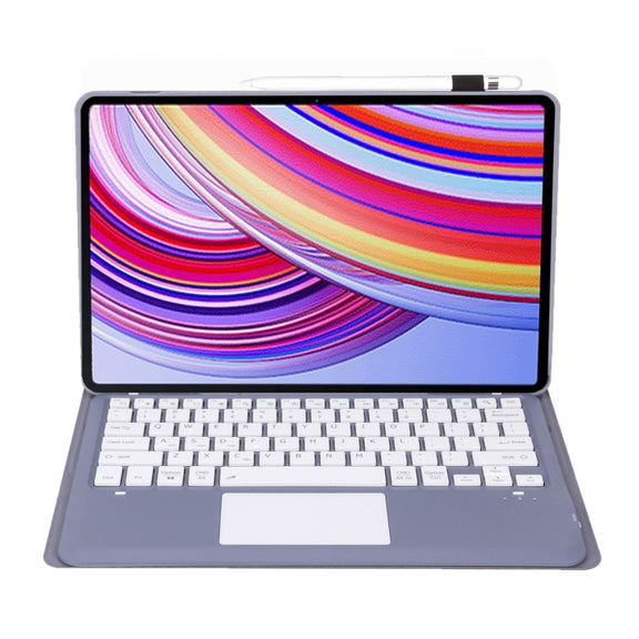 For Xiaomi Redmi Pad Pro 12.1 A0N11-A Detachable Bluetooth Keyboard TPU Lambskin Leather Tablet Case with Touchpad(Lavender White)