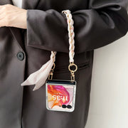 For Motorola Razr 50 Pearlescent Paint Painted PC Phone Case with DIY Scarf Bracelet(Sketch Flower)