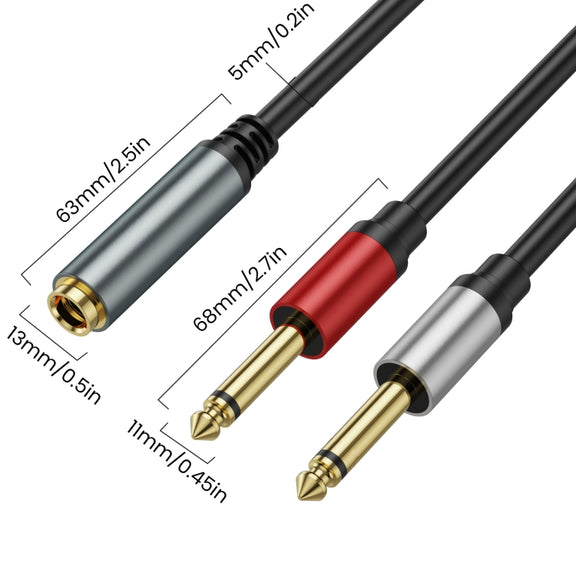 3m 6.35mm TRS Stereo Female to 2 x 6.35mm TS Male Mono Audio Adapter Cable(Black)
