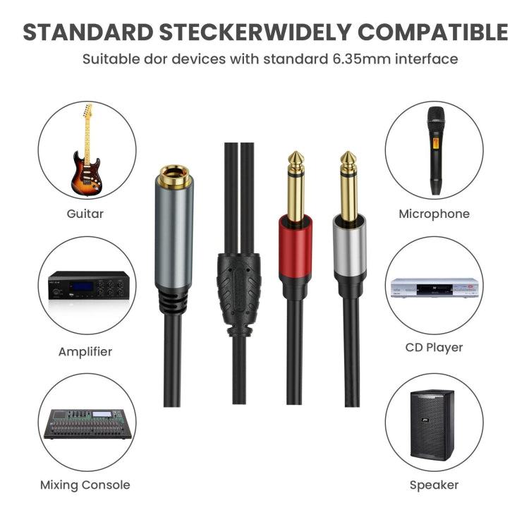3m 6.35mm TRS Stereo Female to 2 x 6.35mm TS Male Mono Audio Adapter Cable(Black)