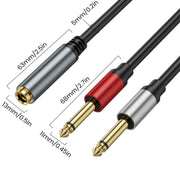 5m 6.35mm TRS Stereo Female to 2 x 6.35mm TS Male Mono Audio Adapter Cable(Black)