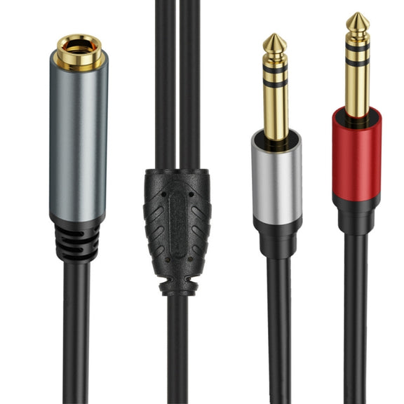 0.3m Gold Plated 6.35mm Female to 2 x 6.35mm Male Stereo Audio Adapter Y Splitter Cable(Black)