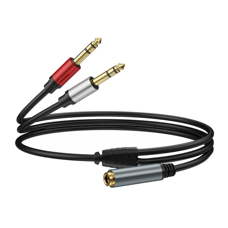 1m Gold Plated 6.35mm Female to 2 x 6.35mm Male Stereo Audio Adapter Y Splitter Cable(Black) - Video & Audio Cable by PMC Jewellery | Online Shopping South Africa | PMC Jewellery | Buy Now Pay Later Mobicred