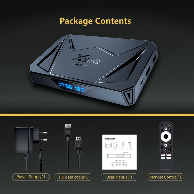 X96Q Pro+ Cortex-A55 Android 14 Octa-core CPU 4K HD Internet Set-top Box, RAM:2GB+16GB(US Plug)