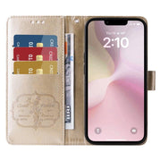 For iPhone 16e Embossed Butterfly Flowers Leather Phone Case(Gold)