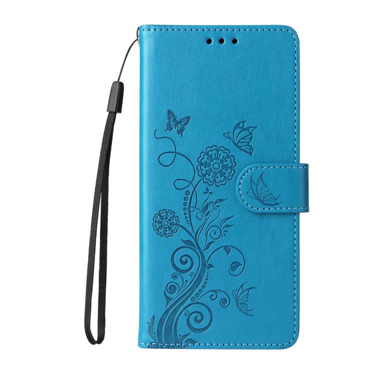 For iPhone 16e Embossed Butterfly Flowers Leather Phone Case(Blue) - iPhone 16e Cases by PMC TechLife | Online Shopping South Africa | PMC TechLife | Buy Now Pay Later Mobicred