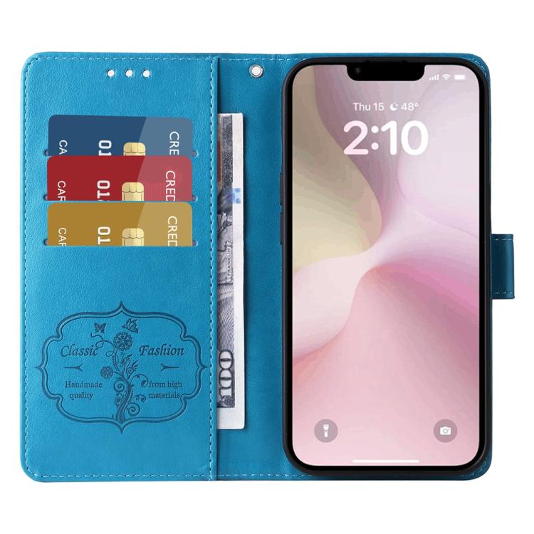 For iPhone 16e Embossed Butterfly Flowers Leather Phone Case(Blue) - iPhone 16e Cases by PMC TechLife | Online Shopping South Africa | PMC TechLife | Buy Now Pay Later Mobicred