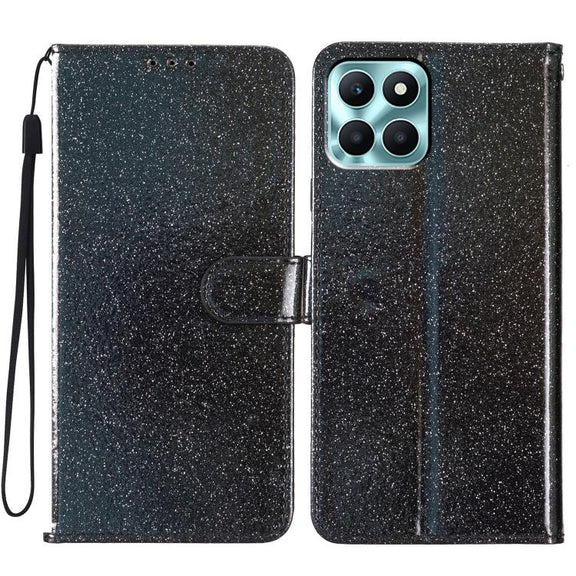 For Honor X6c 4G Glitter Powder Flip Leather Phone Case(Black)