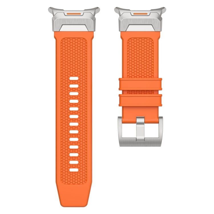For Samsung Galaxy Watch Ultra 47mm Silver Steel Buckle Rubber Quick Release Watch Band(Orange)