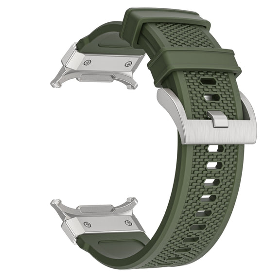 For Samsung Galaxy Watch Ultra 47mm Silver Steel Buckle Rubber Quick Release Watch Band(Army Green)