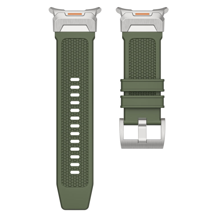 For Samsung Galaxy Watch Ultra 47mm Silver Steel Buckle Rubber Quick Release Watch Band(Army Green)