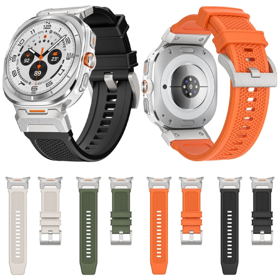 For Samsung Galaxy Watch Ultra 47mm Silver Steel Buckle Rubber Quick Release Watch Band(Starlight)