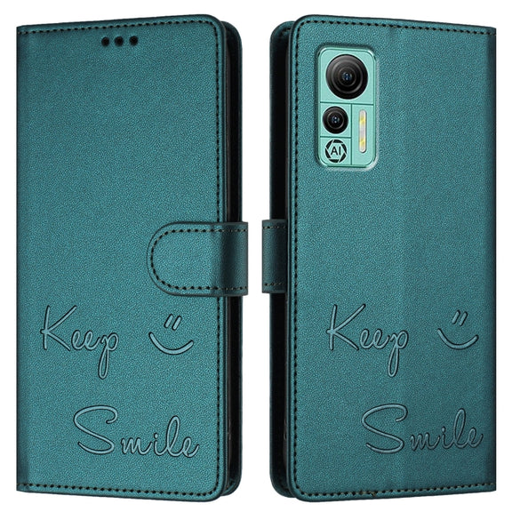 For Ulefone Note 14 Smile Embossing RFID Leather Phone Case(Peacock Green)