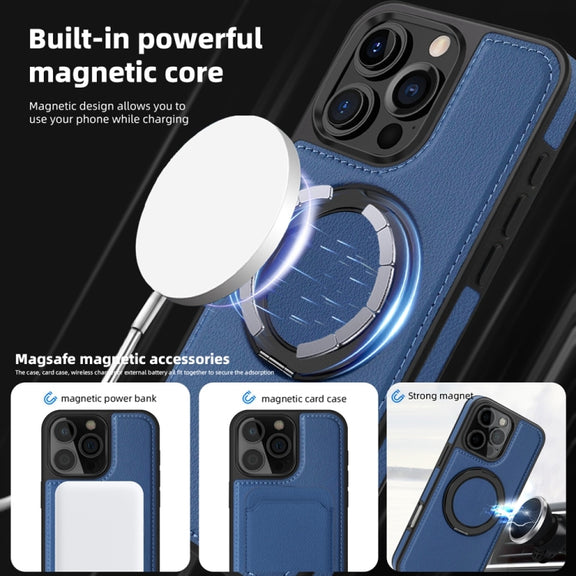 For iPhone 16 Pro Max Yashi 360 Degree Rotating MagSafe Holder Phone Case(Blue)
