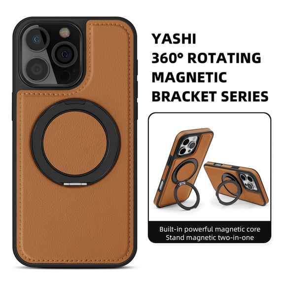 For iPhone 16 Pro Max Yashi 360 Degree Rotating MagSafe Holder Phone Case(Brown)