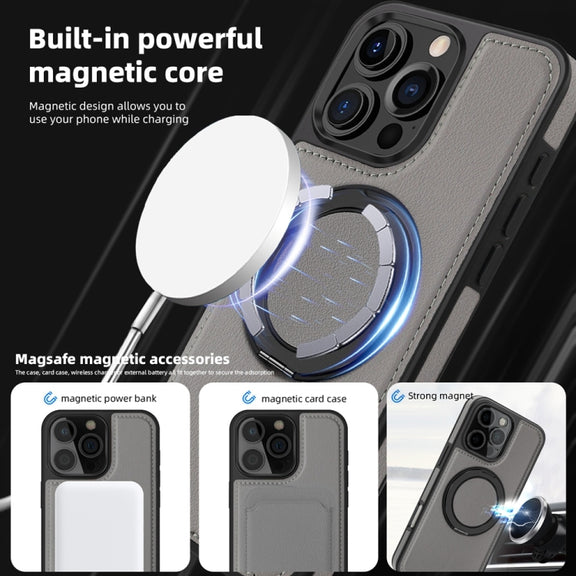For iPhone 16 Pro Yashi 360 Degree Rotating MagSafe Holder Phone Case(Grey)