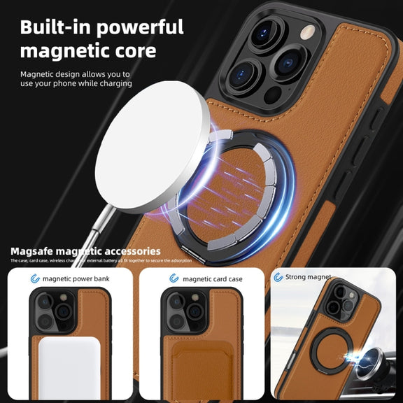 For iPhone 16 Plus Yashi 360 Degree Rotating MagSafe Holder Phone Case(Brown)