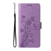 For Samsung Galaxy S25 5G Embossed Butterfly Flowers Leather Phone Case(Purple)