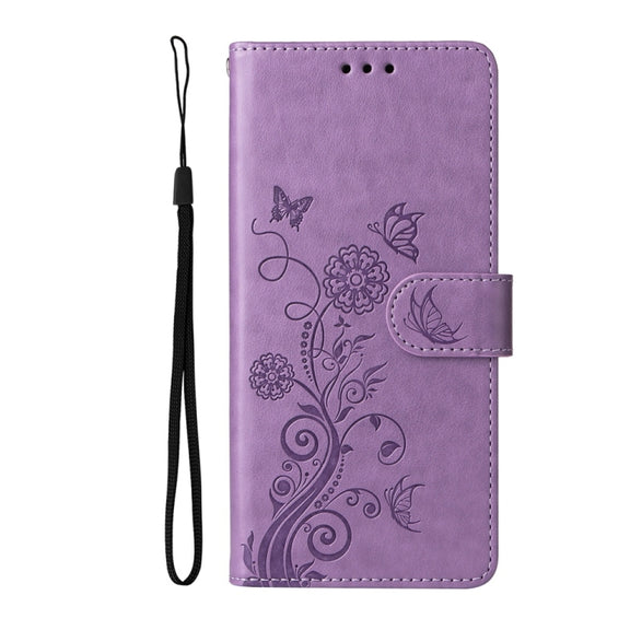For Samsung Galaxy S25 5G Embossed Butterfly Flowers Leather Phone Case(Purple)