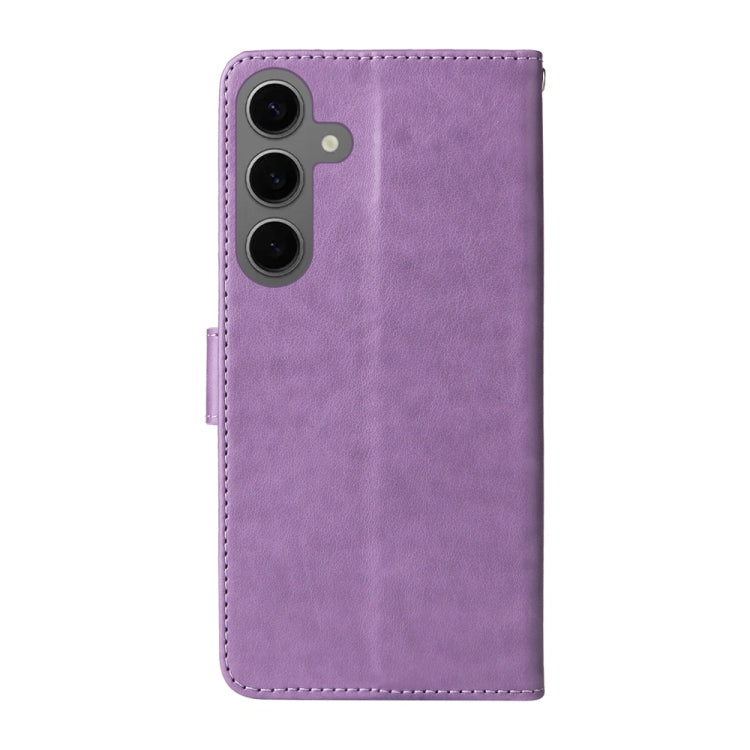 For Samsung Galaxy S25 5G Embossed Butterfly Flowers Leather Phone Case(Purple)