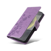 For Samsung Galaxy S25 5G Embossed Butterfly Flowers Leather Phone Case(Purple)