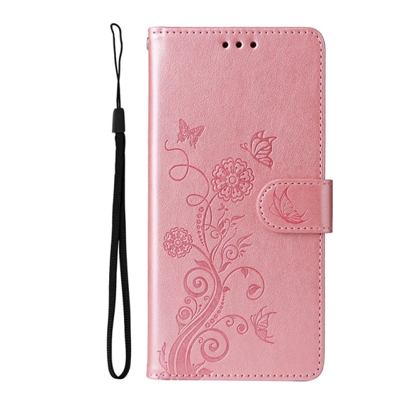 For Samsung Galaxy S25 Ultra 5G Embossed Butterfly Flowers Leather Phone Case(Rose Gold)
