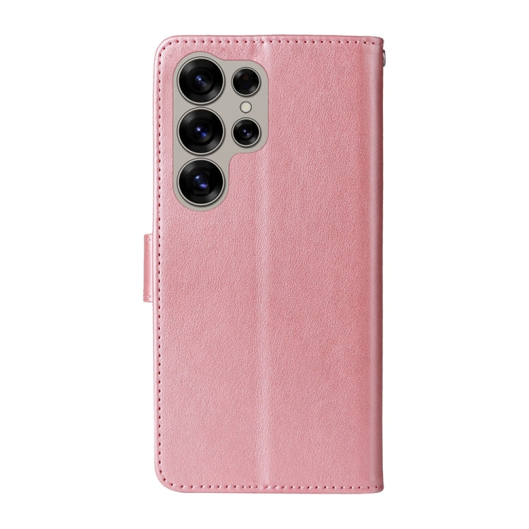 For Samsung Galaxy S25 Ultra 5G Embossed Butterfly Flowers Leather Phone Case(Rose Gold)