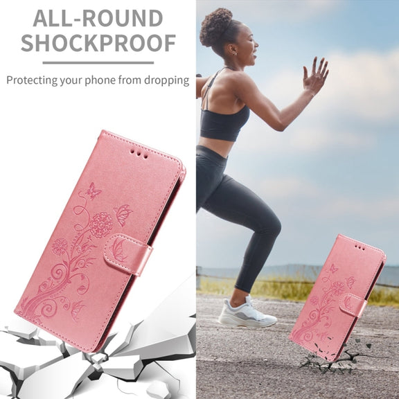 For Samsung Galaxy S25 Ultra 5G Embossed Butterfly Flowers Leather Phone Case(Rose Gold)