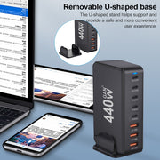 440W GaN USB Power Adapter Travel Charger with 3 x USB, 5 x PD Port, Plug:UK Plug(Black)