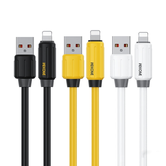 WK WDC-27i Elastic Genuine Silicone 1m 12W USB to 8 Pin Fast Charging Data Cable(Yellow)