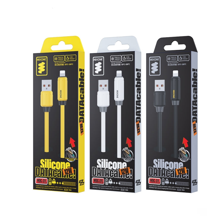 WK WDC-27i Elastic Genuine Silicone 1m 12W USB to 8 Pin Fast Charging Data Cable(Yellow)
