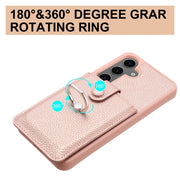 For Samsung Galaxy S25 5G Litchi Texture Drawing Card Bag Ring Holder Phone Case(Rose Gold)