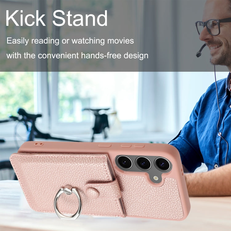 For Samsung Galaxy S25 5G Litchi Texture Drawing Card Bag Ring Holder Phone Case(Wine Red) - Galaxy S25 5G Cases by PMC Jewellery | Online Shopping South Africa | PMC Jewellery | Buy Now Pay Later Mobicred