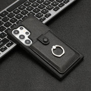 For Samsung Galaxy S25 Ultra 5G Litchi Texture Drawing Card Bag Ring Holder Phone Case(Black)
