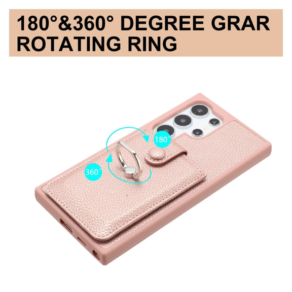 For Samsung Galaxy S25 Ultra 5G Litchi Texture Drawing Card Bag Ring Holder Phone Case(Black)