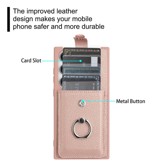 For Samsung Galaxy S25 Ultra 5G Litchi Texture Drawing Card Bag Ring Holder Phone Case(Black)