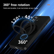For iPhone 16 Plus Carbon Fiber MagSafe 360 Degree Rotating Holder Phone Case(Black)